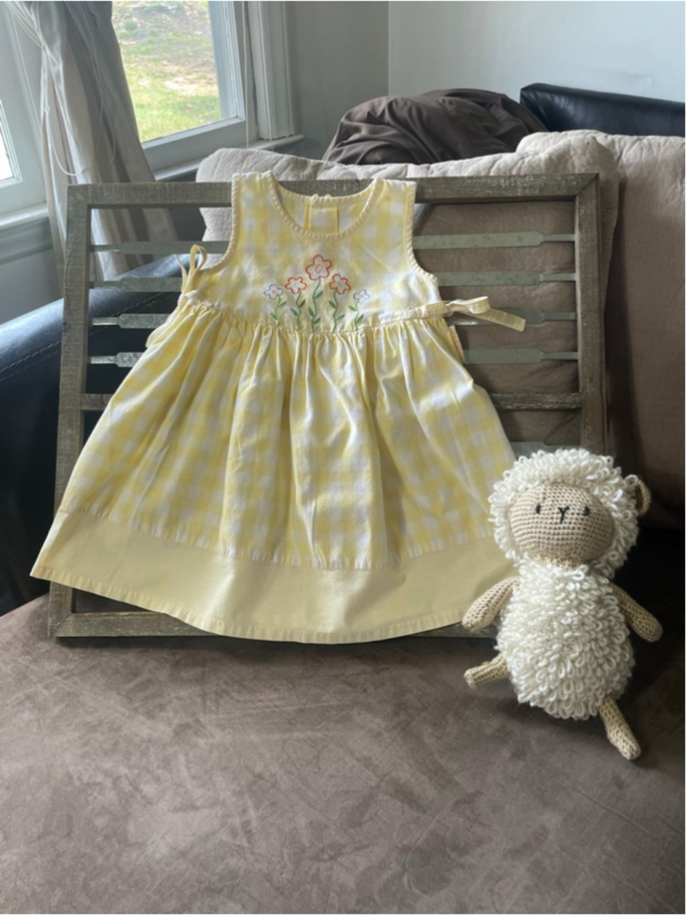 Girls Vtg St. Michael Marks & Spencer Yellow Gingham Dress 6 years coquette